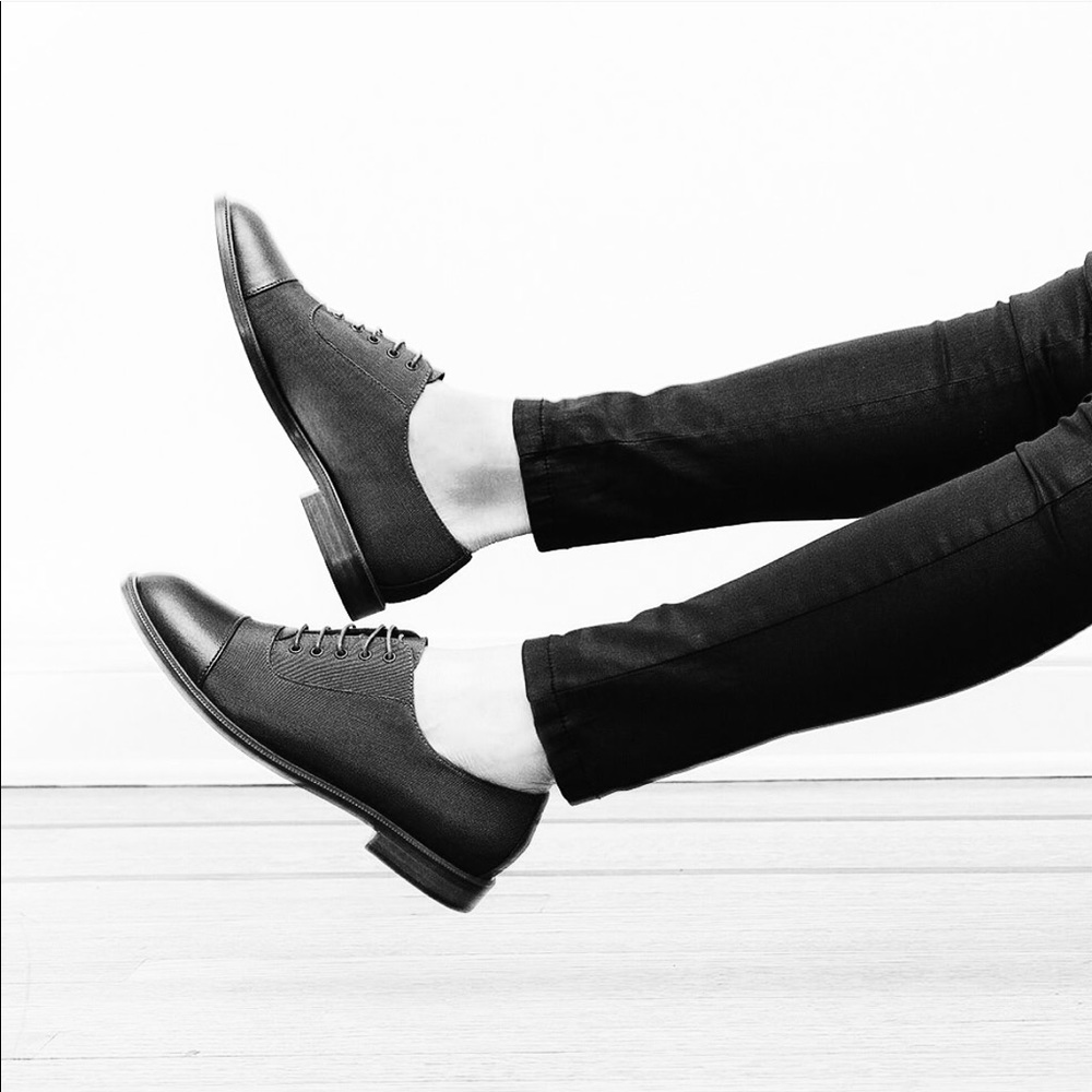 MEANDHER Black LULU OXFORD BROGUE STYLE Grosgrain with Patent Leather Toe Cap